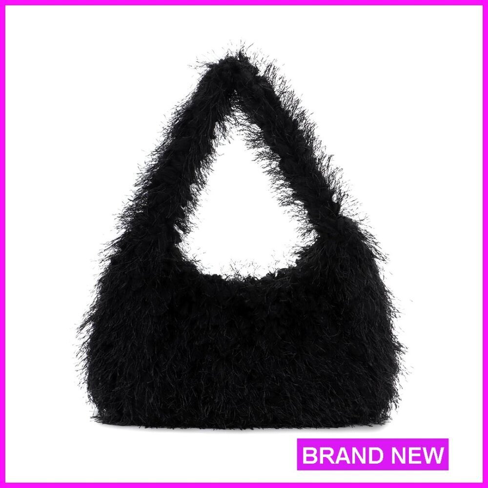 Faux Fur Fluffy Hobo Tote Bag Plush Purse Women's Fashion